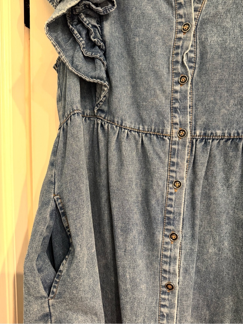 JODIFL Light Wash Denim Mini Dress with Ruffle Sleeves - Picture 3 of 4